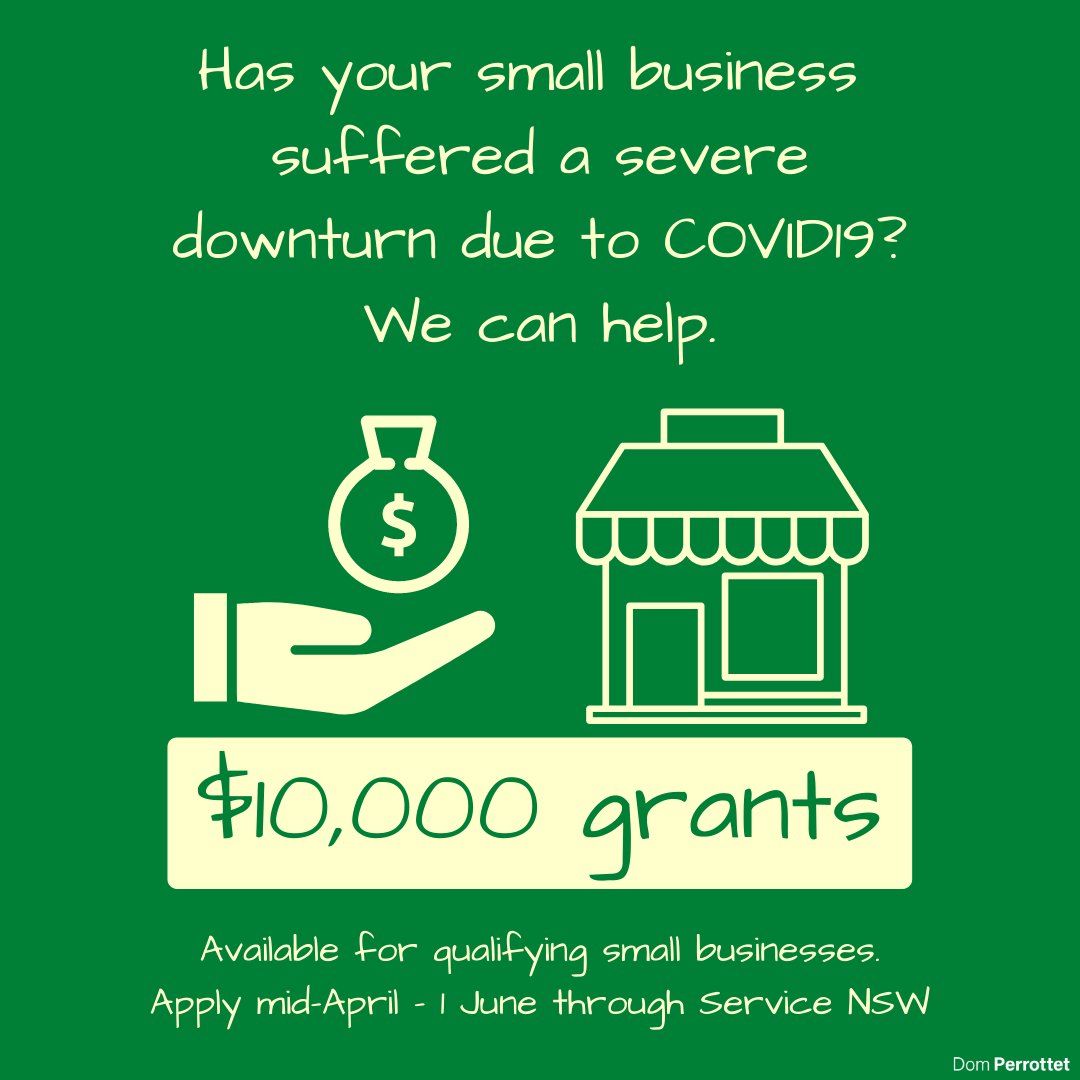 Dom_Perrottet's tweet photo. Today we launch the next stage of #COVID19 business support measures: the $750 million NSW Small Business Support Fund. This will help qualifying small operators across NSW with grants of $10,000. It's about jobs &amp; livelihoods. More here: https://t.co/RS99oBqn9O #nswpol #Auspol https://t.co/kgvbdiM0RP