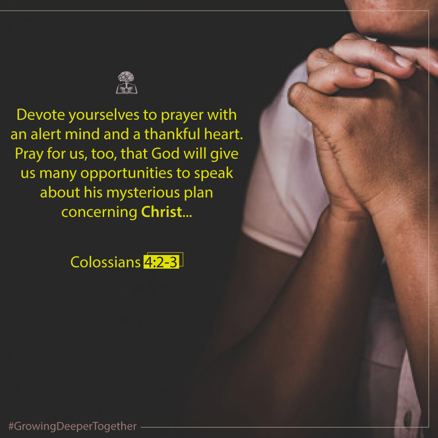 CCEldoret's tweet photo. Devote yourselves to prayer with an alert mind and a thankful heart. Pray for us, too, that God will give us many opportunities to speak about his mysterious plan concerning Christ...
Colossians 4:2-3.

#GrowingDeeperTogether
#CCEldoret https://t.co/9AVX1Z9xuL