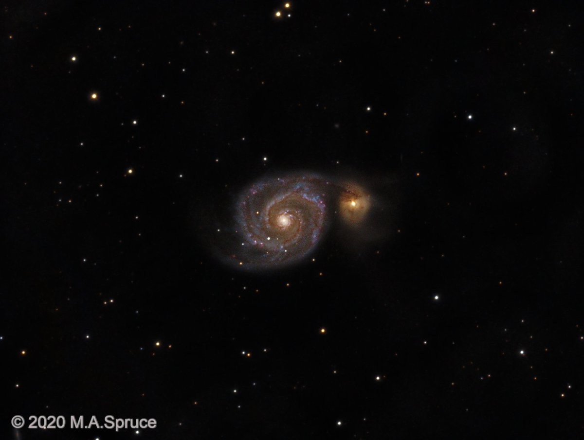 AstroMarks's tweet photo. M51 - Taken with my #AD250 from 
@656imaging
 and my #CEM120ec from 
@iOptronCorp
 supplied by 
@altair_astro
. If you want all the detail on it, its 
@AstroBin_com
 link is: https://t.co/KRVTOikPVL https://t.co/prKU17sAbm