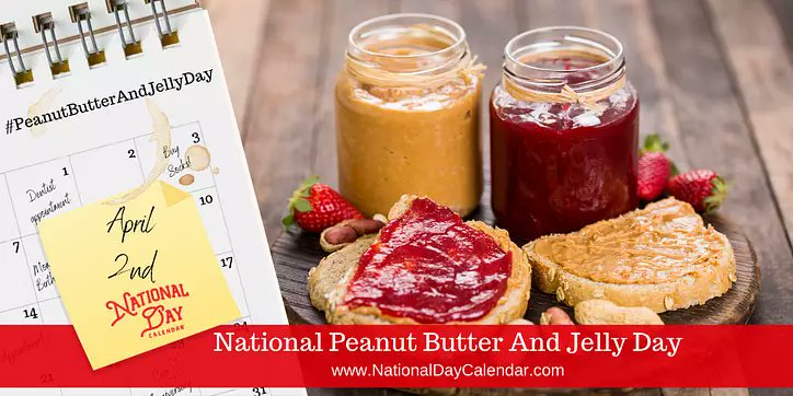 OutlanderUni101's tweet photo. April 2 is National Peanut Butter and Jelly Day or Peanut Butter and Jelly Day!!!
https://t.co/eskDRX6IRK
#NationalPeanutButterAndJellyDay
https://t.co/dZdaskrPe0
#PeanutButterAndJellyDay https://t.co/TBCkUts8tC