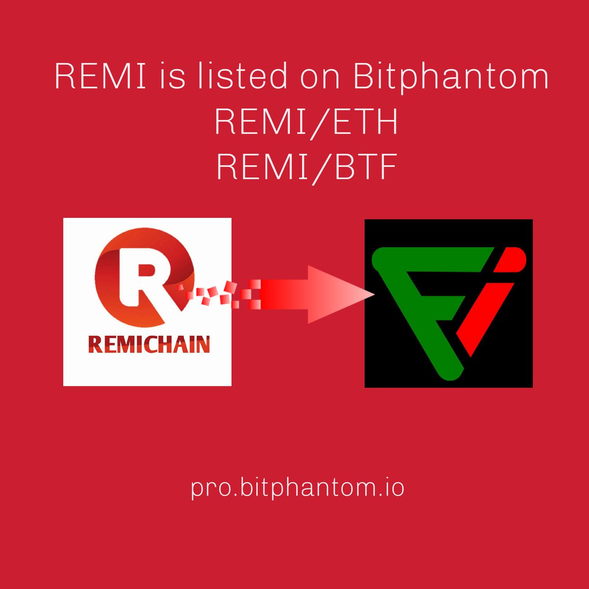 RemichainRemi's tweet photo. New listing🚀🚀
Remichain is listed on Bitphantom with two pairs.
Trade links;
https://t.co/ufk6vNjwwC
https://t.co/lIACqxmERZ
More exchanges coming soon..🚀🚀
#Remichain #REMI #Bitphantom
@cctip_io airdrop 500 REMI 500 https://t.co/TLbML5joC7