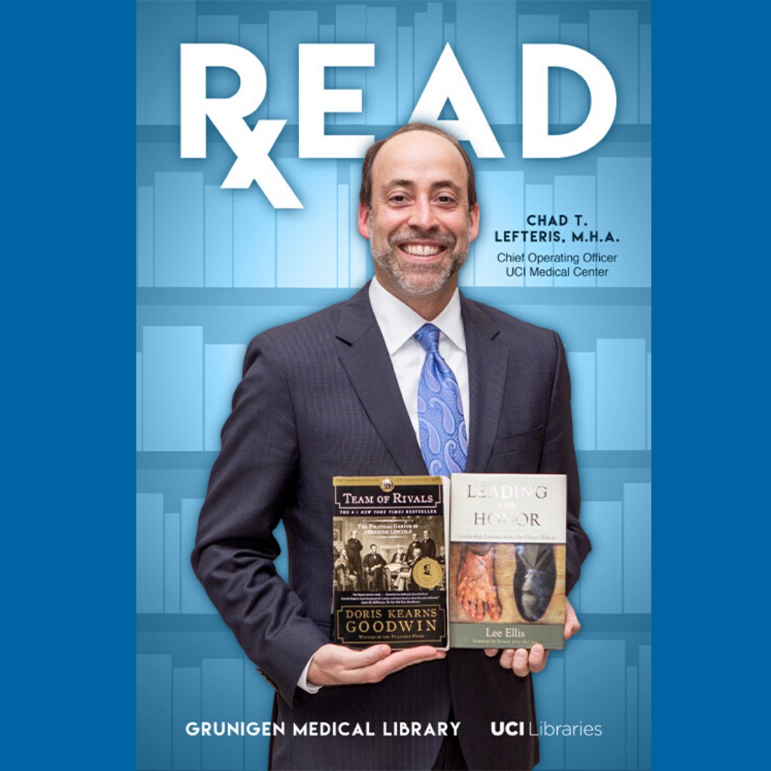 ucilibraries's tweet photo. Congratulations to Chad T. Lefteris on being named CEO of #UCIHealth! You can learn more about Lefteris' favorite books along with other UCI Health professionals at https://t.co/728LI4704a 

#ALA #UCI #UCILibraries #GML #MedicalLibrary #Read https://t.co/vt1mwQ0imG