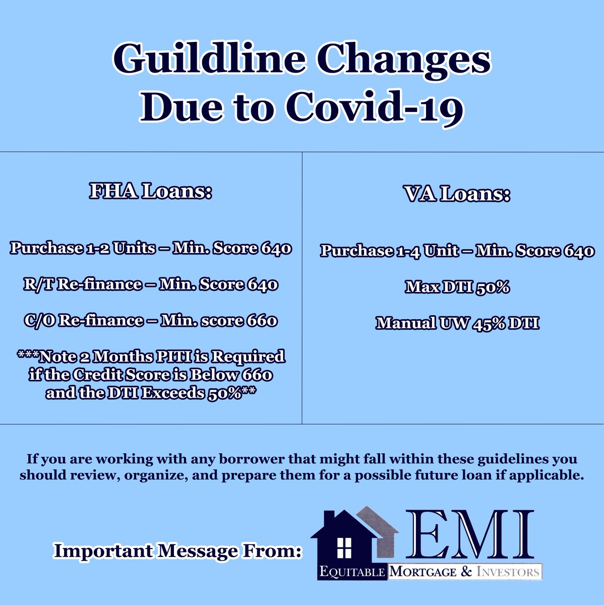 EMILending's tweet image. Attention Realtors &amp;amp; Loan Originators:
Guideline Changes Due to Covid-19

#Mortgage #Investors #LoanOriginator #MortgageBroker #RealEstate #Miami #Florida #MiamiDade #DadeCounty #BrowardCounty #SouthBeach #HomeBuyer #Realtor #Covid19