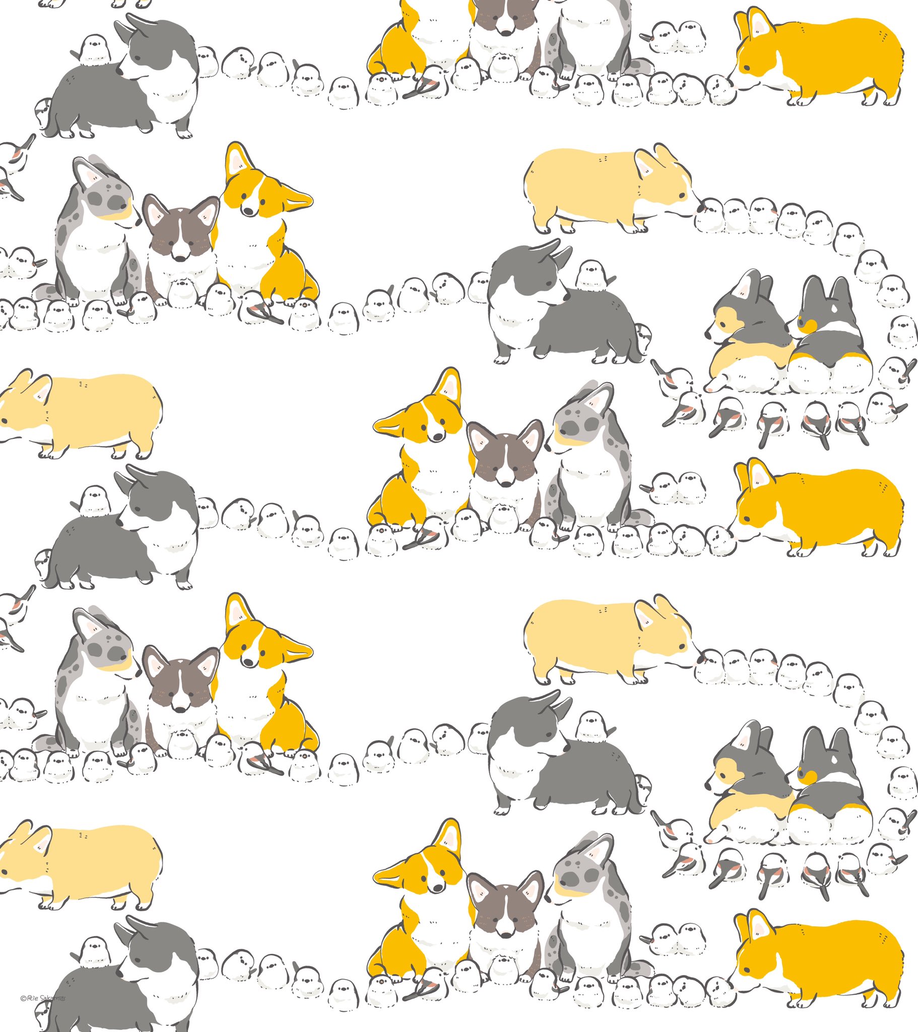 サカモトリエ イラストレーター コーギーとシマエナガとエナガのドミノ倒し 7 7 Corgi コーギー シマエナガ エナガ イラスト コギまるけ T Co Ffxiitol Twitter