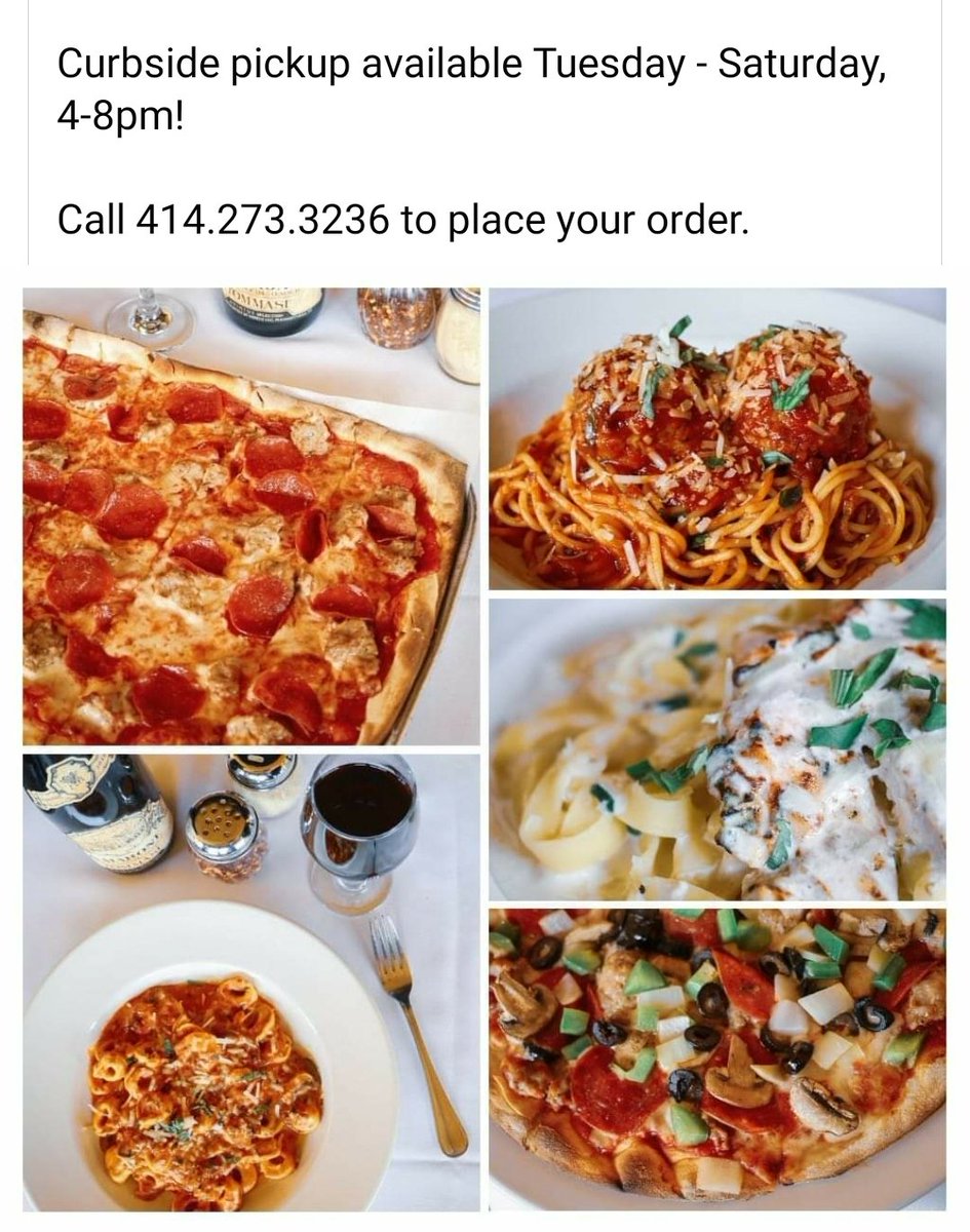 Calderone_Club's tweet photo. We are now open for pickup!! Tuesday-Saturday 4 to 8 pm! Give us a call at 414-273-3236 to order! https://t.co/JxU9EKhEsP