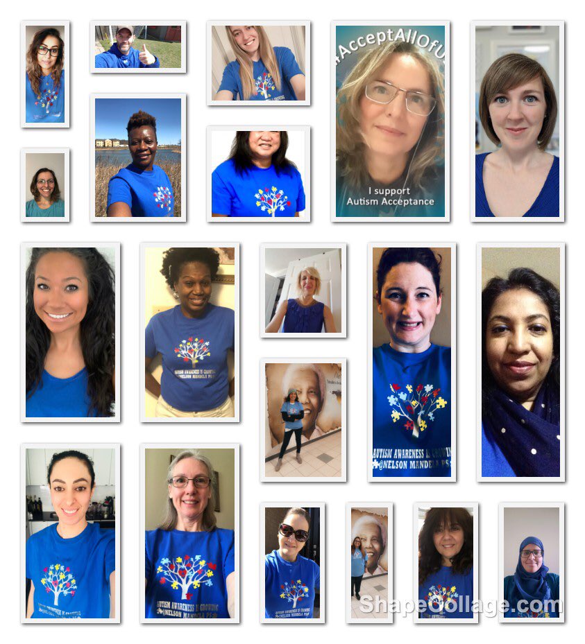 MandelaPS's tweet photo. Nelson Mandela staff light it up Blue! 
#AutismAwareness We miss our NMPS families and community. Tshirt design courtesy of our creative @theresa_lugos #KeepSafeEveryone 
@PeelSchools #mandelapride https://t.co/emyFurHeE0
