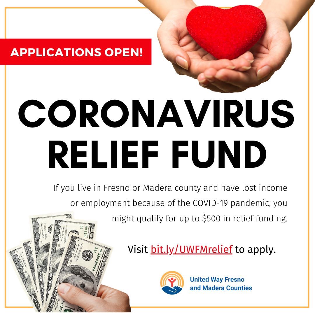 FresnoMaderaCoC's tweet photo. ATTN: Residents of #Fresno &amp; #Madera Counties who have been financially impacted by COVID-19! 📣 You are eligible to apply for relief funding provided by the @uw_fmc! Visit https://t.co/ZckDREyTb4 to apply by the end of the day on April 6th. Questions: info@uwfm.org #LiveUnited https://t.co/ejljKK61My