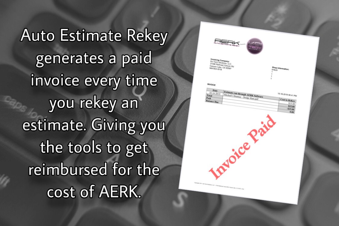 KriTechSoftware's tweet image. Auto Estimate Rekey generates a paid invoice every time you rekey an estimate. Giving you the tools to get reimbursed for the cost of AERK. Find out more at kritech.net or call (949)922-0018