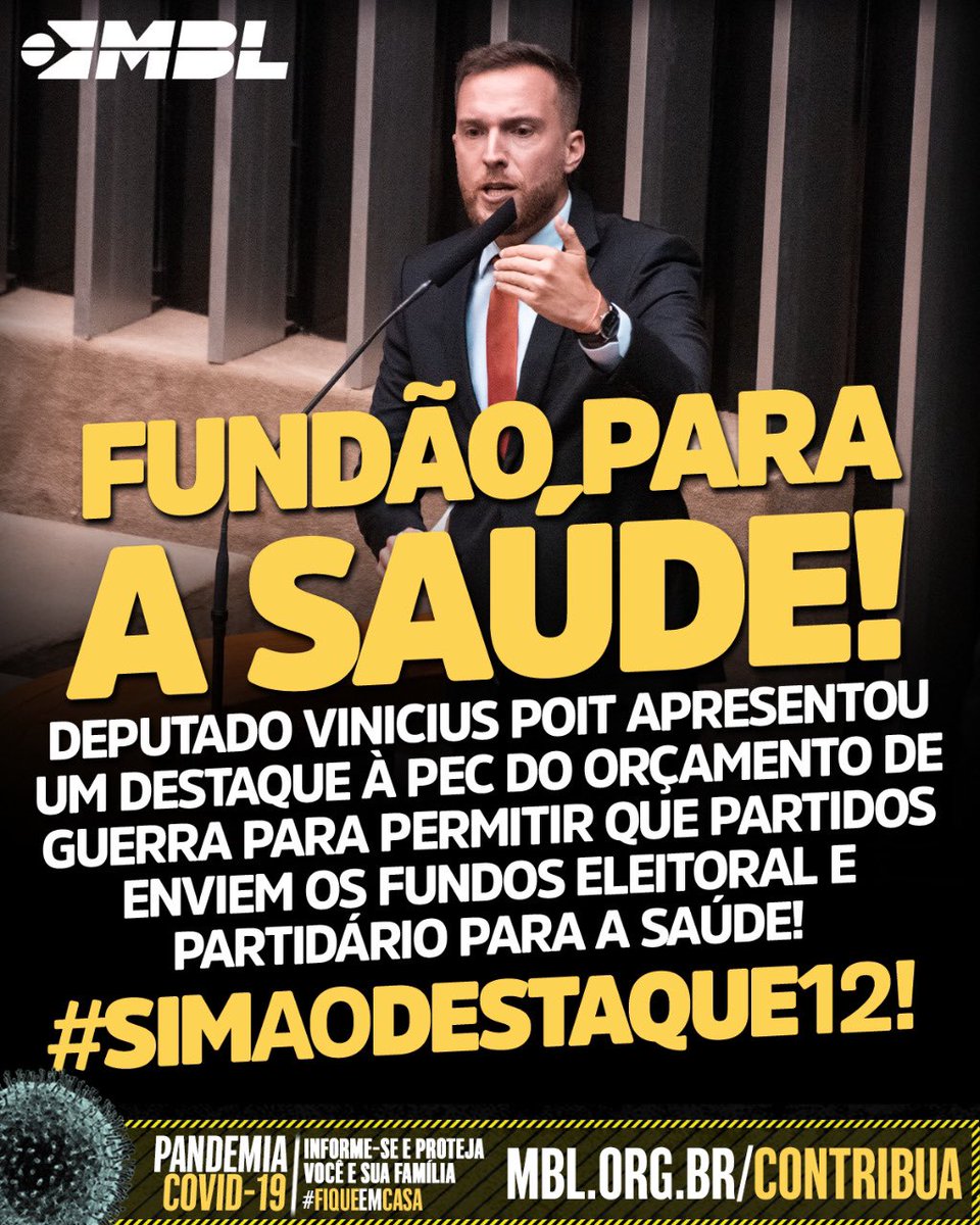 ViniciusPoit's tweet photo. Cobre do seu parlamentar o voto SIM ao DESTAQUE 12 da PEC do ORÇAMENTO DE GUERRA! 💪🏼🇧🇷

#FundãoParaASaúde https://t.co/t9N5ApivBu