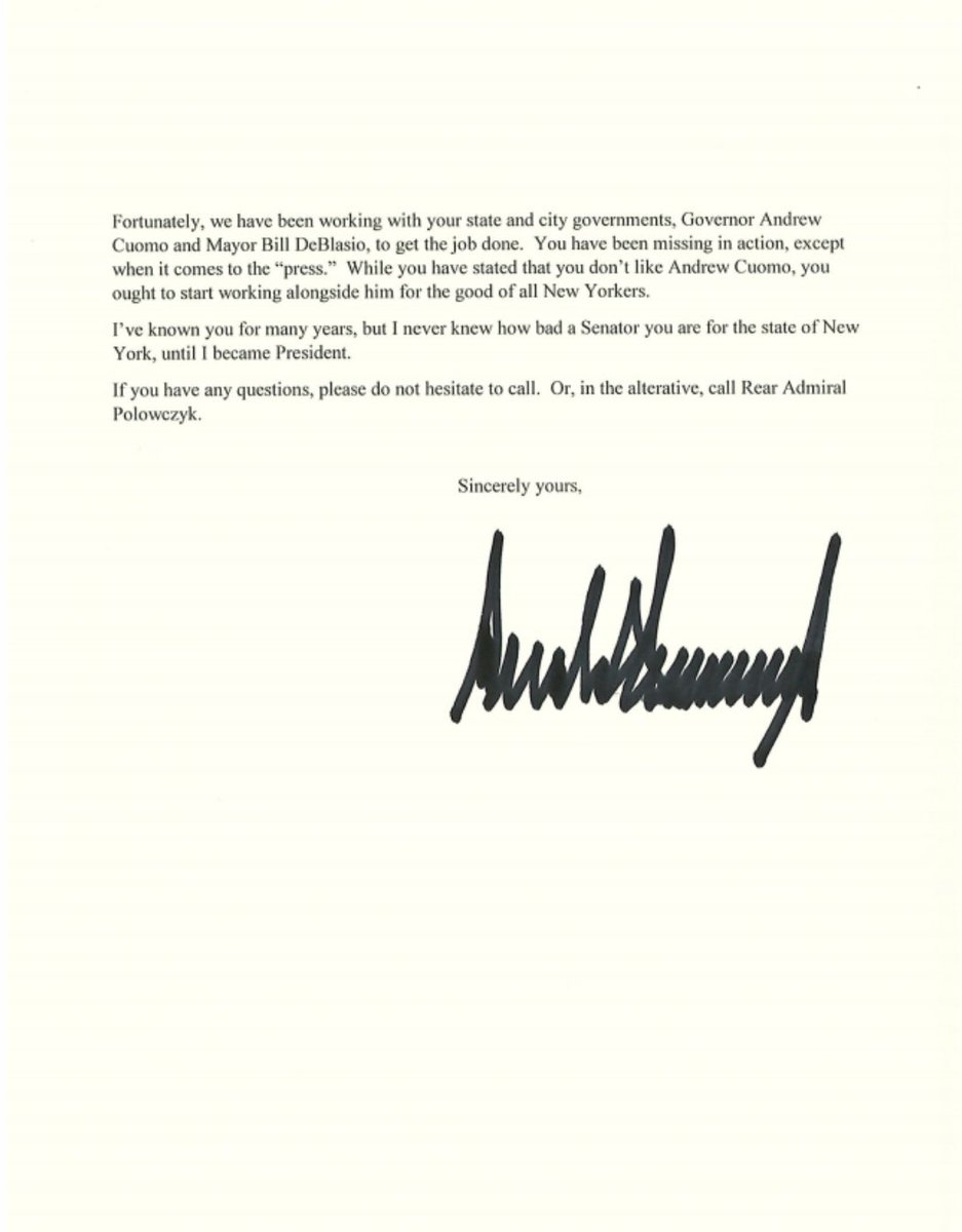 President Trump has sent a letter to Sen. Schumer: