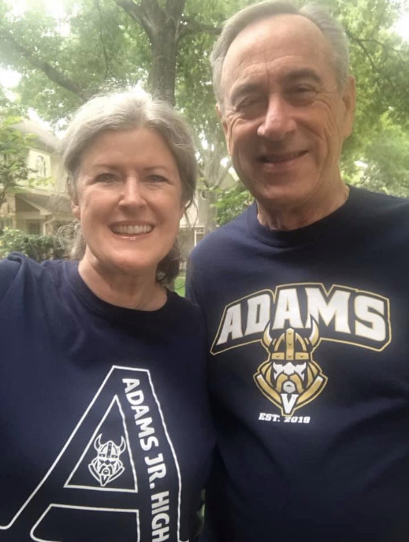 AdamsVikings's tweet photo. Our namesake Joe Adams and his wife Donna participate in our #VikingsReptheT spirit challenge! #AlwaysbeaViking ⁦@katyisd⁩ https://t.co/NLXl1c51vi