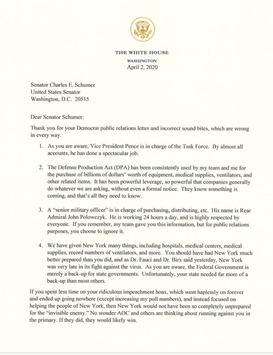 seungminkim's tweet image. Yowza — Trump to Schumer: “No wonder AOC and others are thinking about running against you in the primary. If they did, they would likely win.”