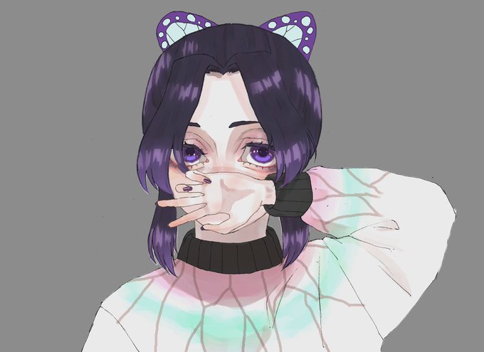 とら雄さんがTwitterに投稿した胡蝶しのぶ(鬼滅の刃)のイラスト。