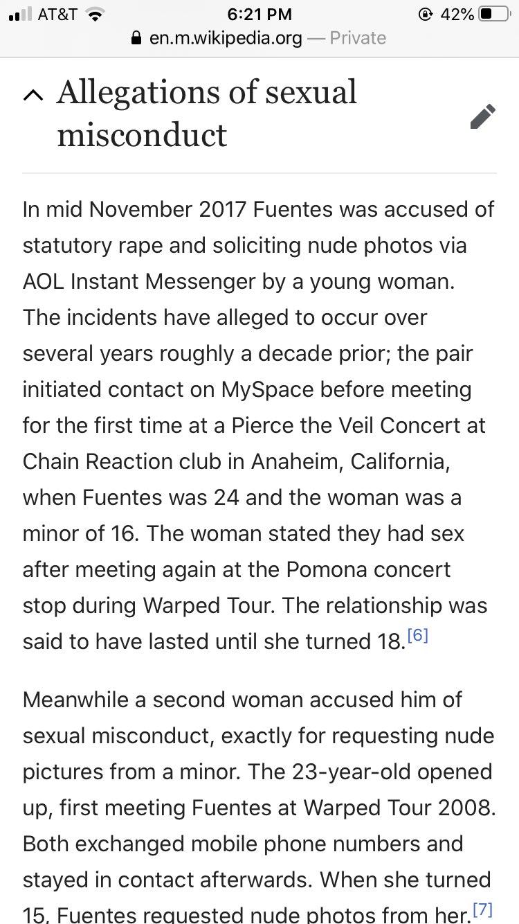 Jay 🦔 on X: "REMINDER: Mike Fuentes is a rapist and pierce the veil  silently let him back into their band after saying he was going to take a  “break” I don't