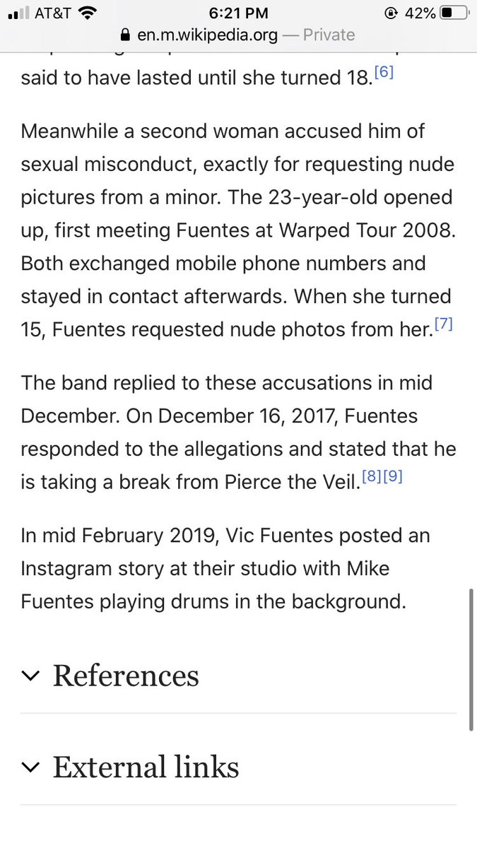 REMINDER: Mike Fuentes is a rapist and pierce the veil silently let him back into their band after saying he was going to take a “break”I don’t care if they were a big part of your teenage years. They were for me too. But they are rapists and rapist apologists.