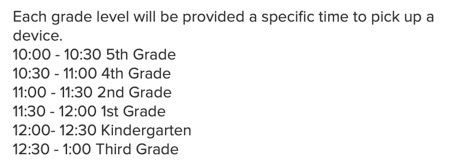 RFESroars's tweet photo. Tomorrow is the day! If you need a chromebook for distance learning, please see the schedule below for your pick up time.  Parents are REQUIRED to bring a photo ID, your child's last report card, and a pen to complete the Student Equipment Agreement. NO EXCEPTIONS! https://t.co/4AsSUUbfHo