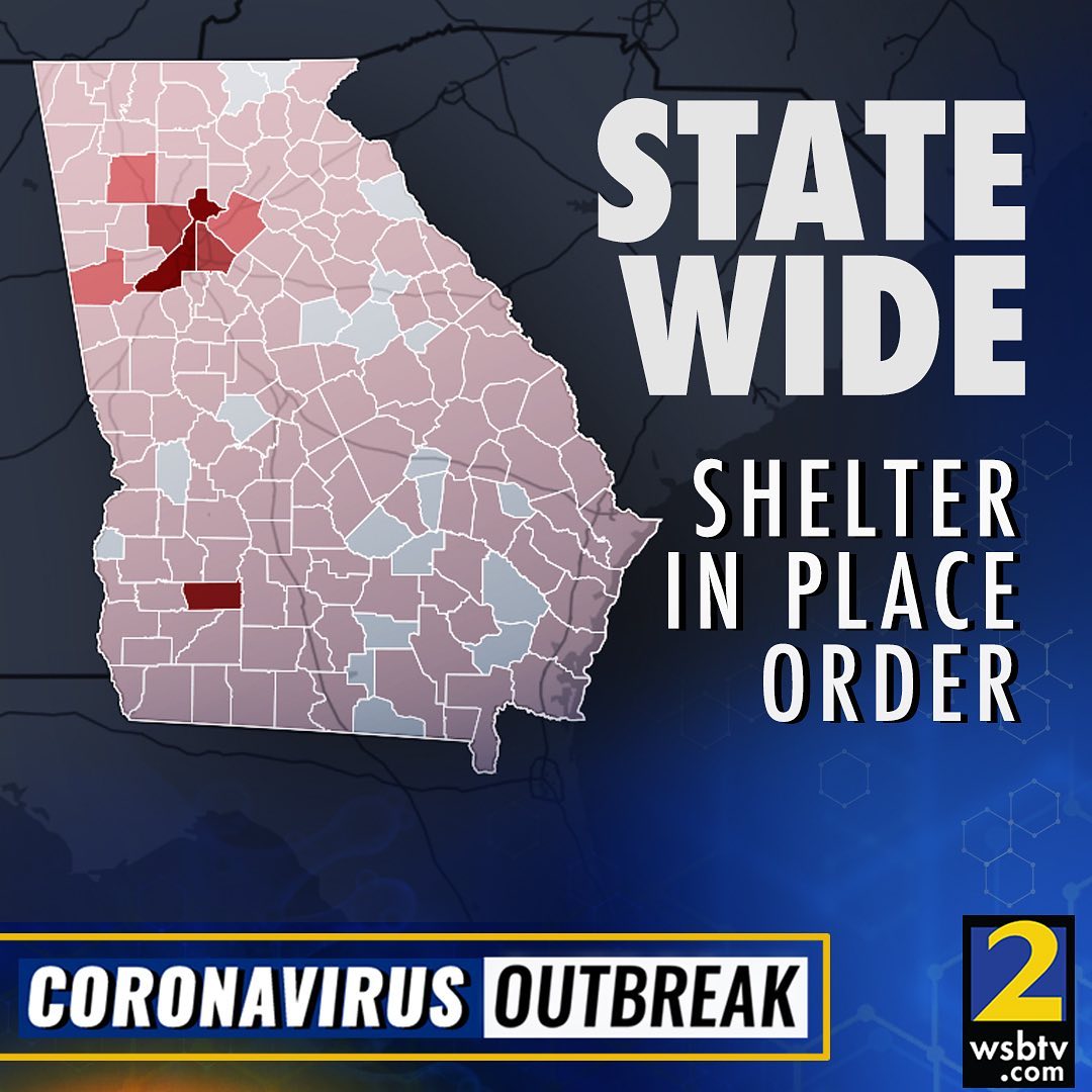 wsbtv's tweet photo. JUST IN: Governor Kemp's shelter-in-place order will begin at 6 p.m. on Friday. https://t.co/ljijZHjSLk https://t.co/MrtEyCKhoR