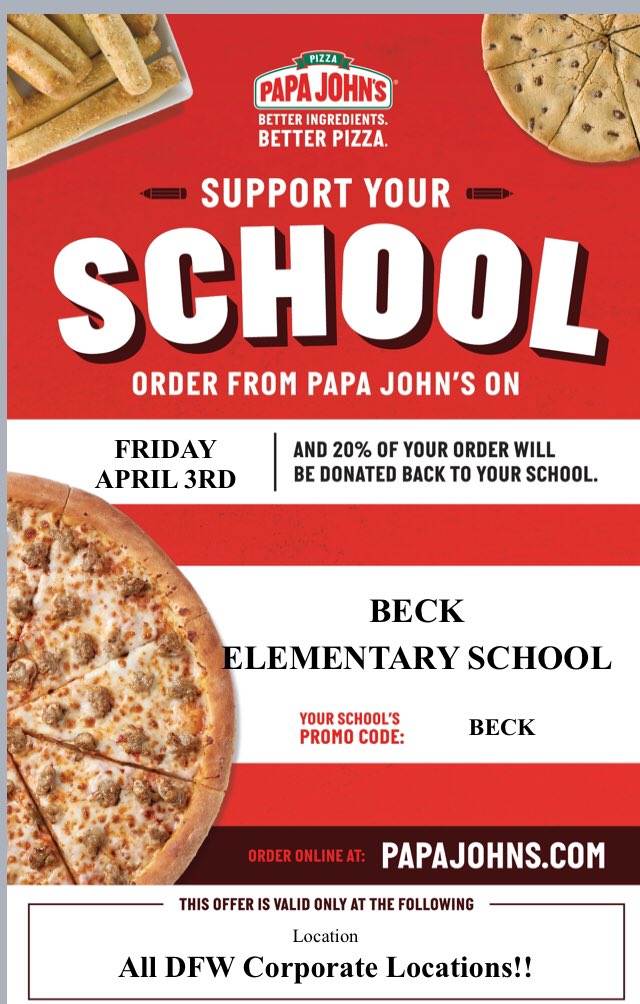 beck_pta's tweet photo. ππItβs #distancelearning #day4 and I am so grateful I have an excuse not to cook tomorrow! ππππππ
#papajohns #westillhavespirit #staytrueblue #spiritnight #pizzafordays #beckbulldogs https://t.co/GEKSLobG4I