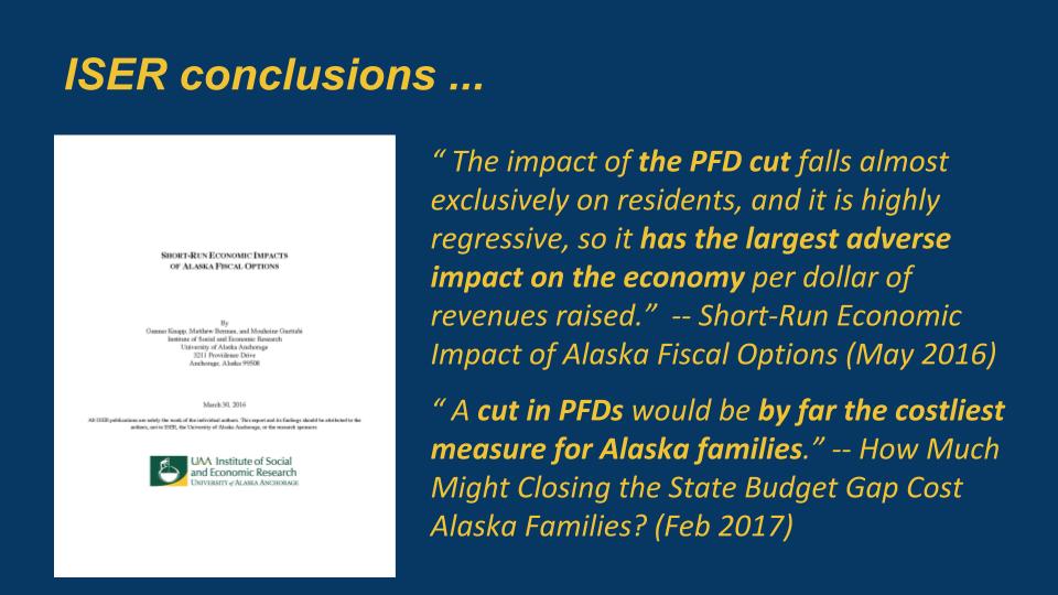 Many will push to continue to do so through PFDcuts (or, essentially, PFD elimination). But - and here's our point - that approach to raising revenue has the "largest adverse impact" on the  #AKecon &  #AKfams of all of the options.  #akleg 5/n