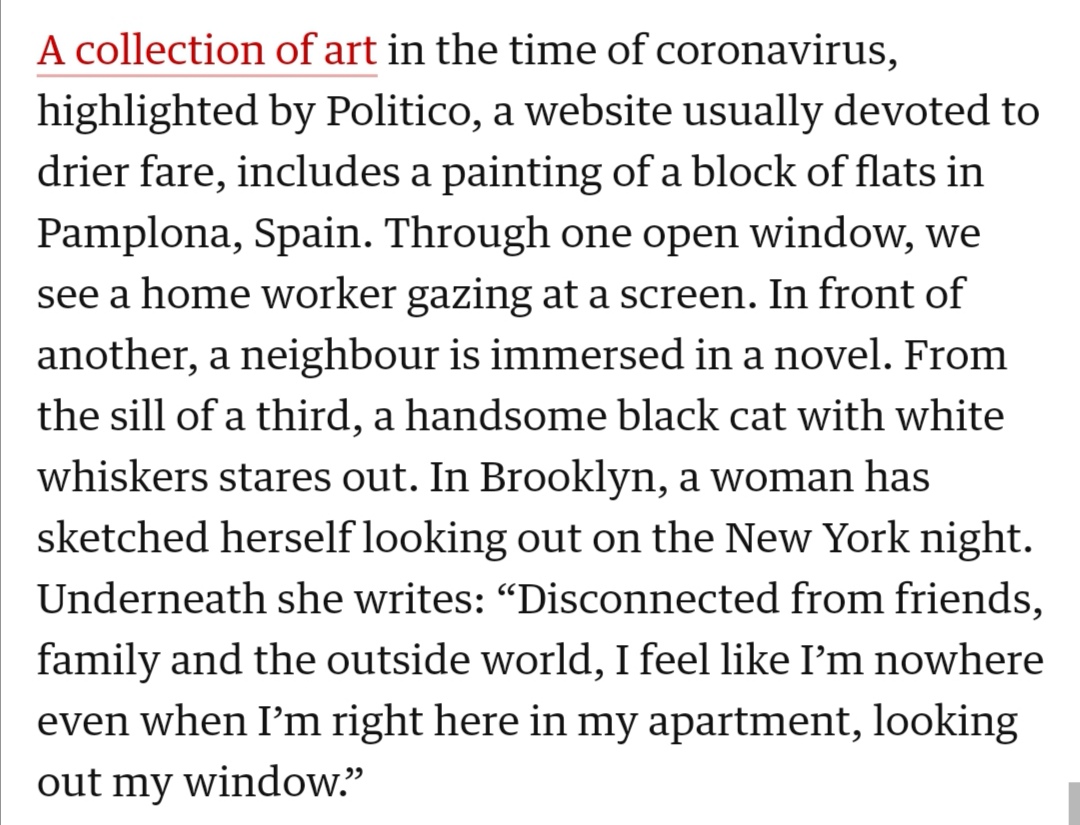 tball's tweet photo. Nice to see @HulloJackie and @NicolsAznrez's work for @POLITICOEurope highlighted in a Guardian editorial on art influenced by the coronavirus: "A labour of love" https://t.co/rfwTnK9Ktl https://t.co/16uB36rJ5Z