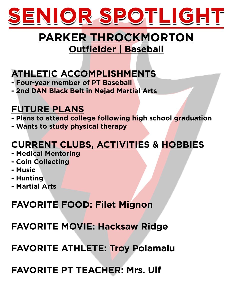 Our first look at a senior baseball player!  Today we spotlight outfielder Parker Throckmorton.  

Scroll down our feed to view all of the previous Senior Spotlights.  We still have several more to post!