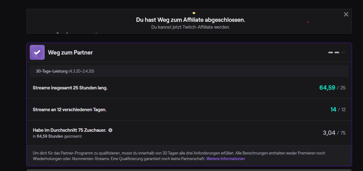 Wir haben es geschafft! Ich danke allen fuer den Support! Ich hoffe wir sehen uns morgen im Stream! Ich wuensche allen eine gute Nacht! #twitchaffiliate #TwitchDE