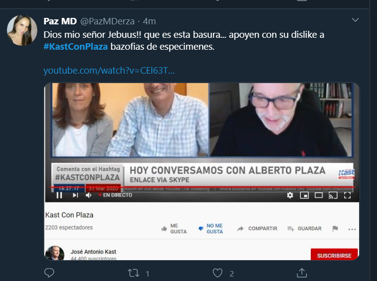 Inpopulista's tweet photo. Los resentidos sociales del apruebo están con ají en el🍑 porque no pueden seguir funando el livestream de #KastConPlaza😂 https://t.co/0e9aTwRUXd