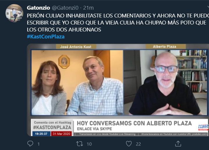 Inpopulista's tweet photo. Los resentidos sociales del apruebo están con ají en el🍑 porque no pueden seguir funando el livestream de #KastConPlaza😂 https://t.co/0e9aTwRUXd