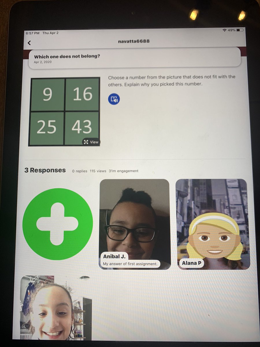 DanielleNavatta's tweet photo. @psms280x 3rd grade math enrichment students using @Flipgrid to put their math minds to work! #remoteteaching #mathminds #whichnumberdoesntbelong @CSD10Bronx @NYCSchools https://t.co/B8n0uznHB3