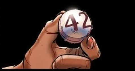 El 42 es clave en la historia de Miles en los cómics. Es el número que lleva la araña que lo pica y la bolilla de lotería con la que consiguió la beca en un prestigioso colegio.