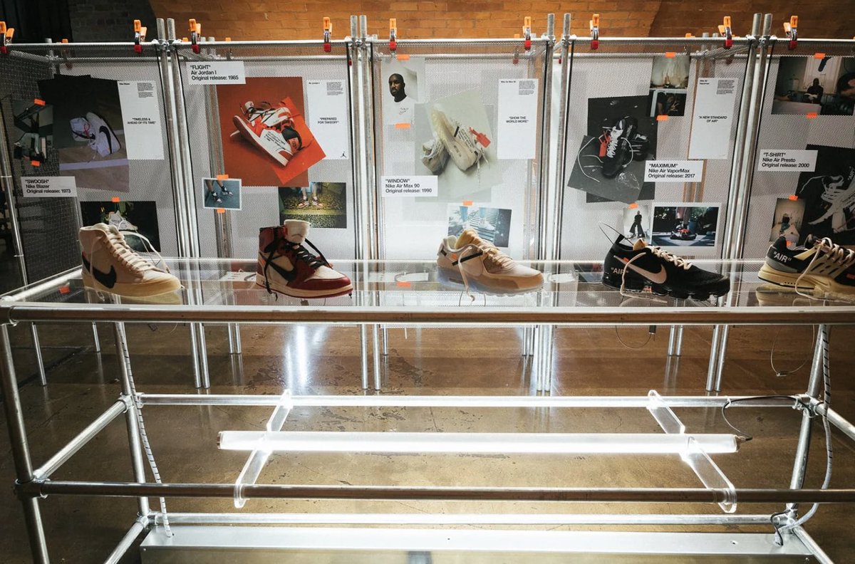 GetaPopUp's tweet photo. As an official #Nike partner for this generation-defining collaboration, he transformed the Kachette in Shoreditch, Central London, into an immersive gallery space which told the story of each iconic silhouette and its reconstruction by the inimitable #VirgilAbloh 👟👟 https://t.co/QAeqTci5WQ