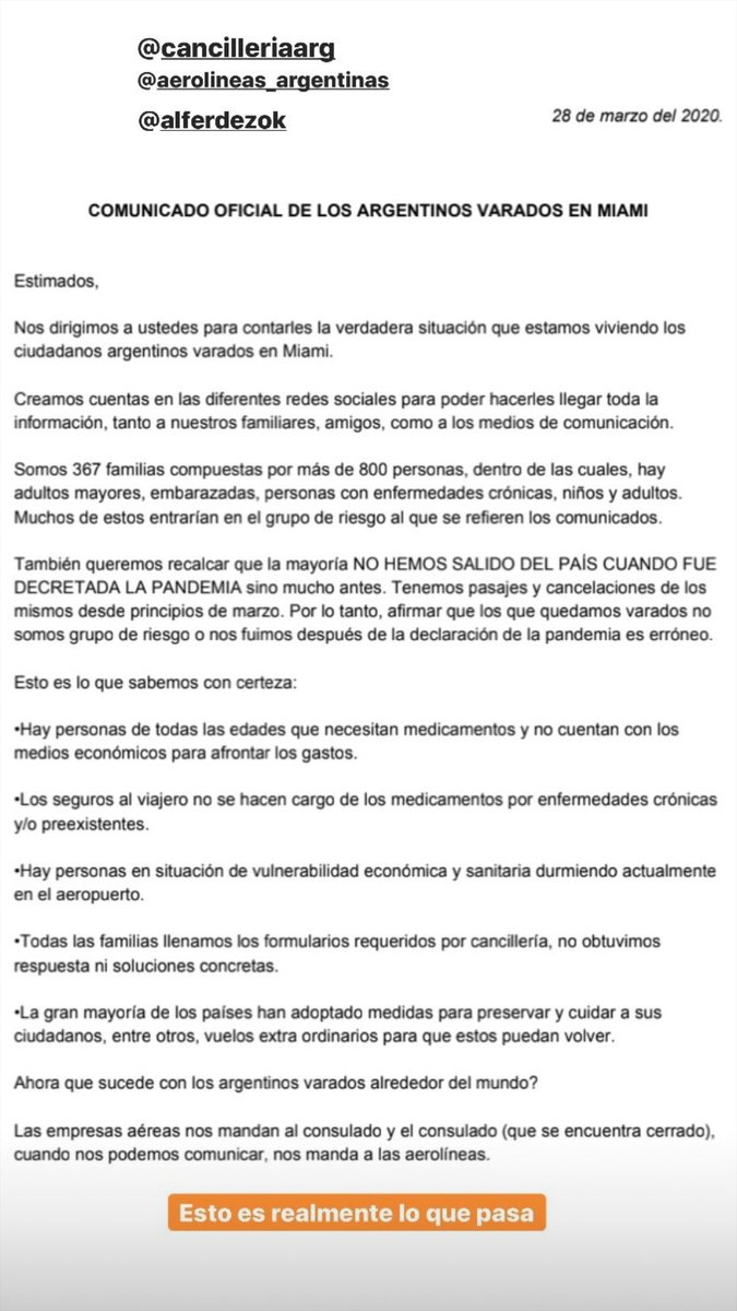 MarcelaMarchese's tweet photo. @alferdez lea esto. Lo escribió mi hijo, esta en Miami, sin respuesta alguna a su situación. https://t.co/xXDkc4vNyt