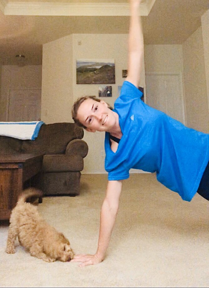 Represent! 💙🧩💙 Our new addition is helping support autism awareness day in her blue! #TheColeWay #autismawarenessday #workoutbuddy #imissourstudents