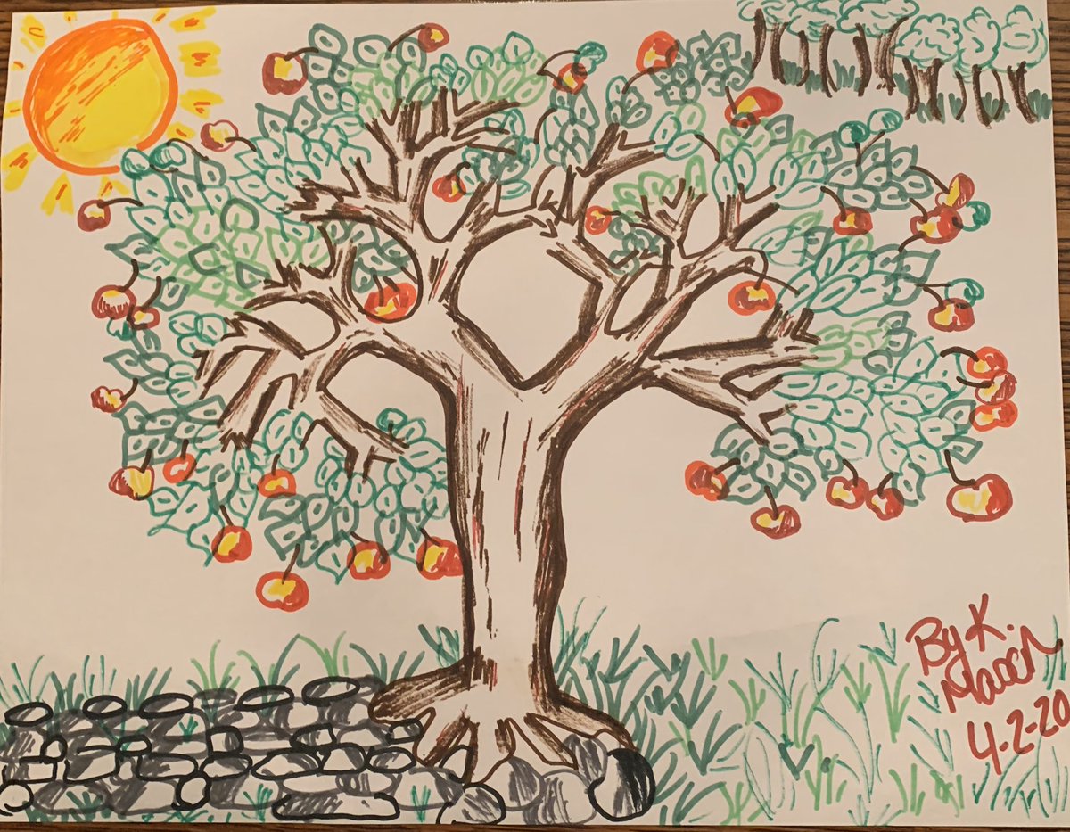 mskimmason's tweet photo. This #historyteacher attempted the #wcwchallenge from @mslavelle215 & @lhsart_club This is my interpretation of “Wild Orchard” using markers. @mrs_gahagan it’s your turn next! #keepmydayjob #funathome https://t.co/z8mVMXeSFM
