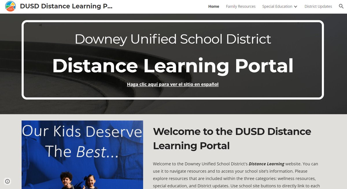 DowneyUnified's tweet photo. We're happy to announce a unified Distance Learning Portal has been launched for our students and parents. This is a 1 stop shop to assist you in accessing the online classes &amp; assignments provided by you child's school. Click the link to check it out: https://t.co/US0klDiqxL https://t.co/xnkomFKBOr