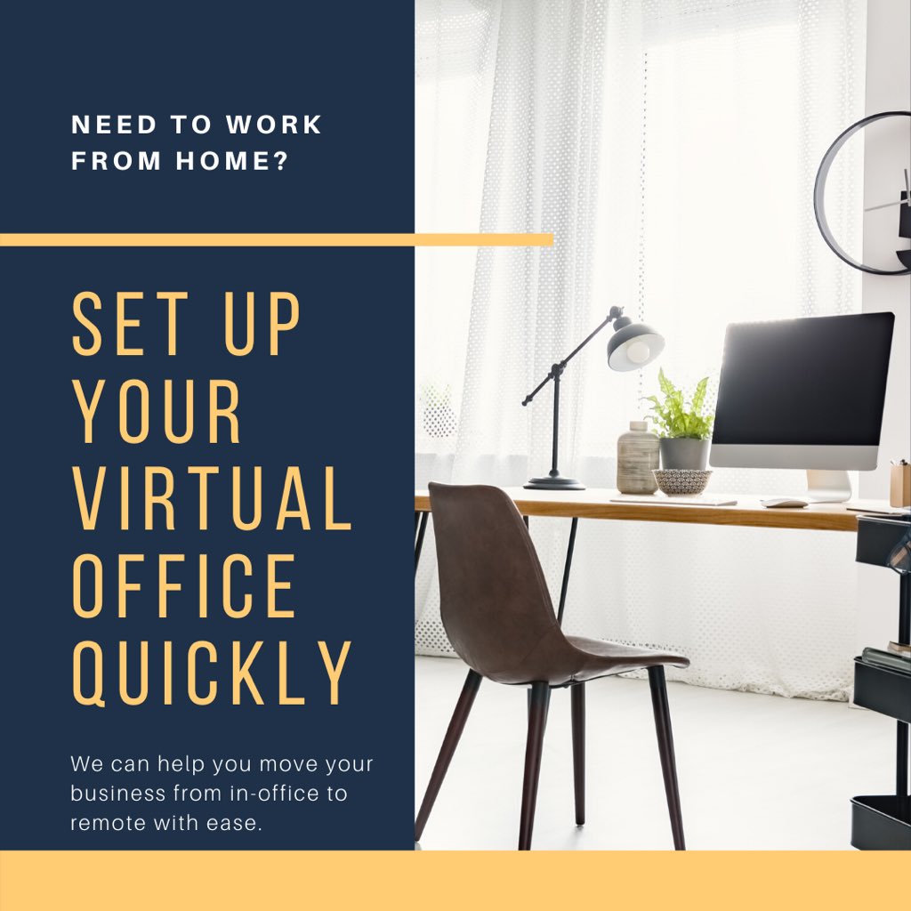 RealCaptainIT's tweet photo. Virtual offices are easy to set up and maintain! If you need a work from home solution while traveling is restricted and businesses are closed, we can help you get everything you need to enable employees to work from home. Call (951) 335-4650 or DM us!
#COVID19 #wfh #Riverside https://t.co/7pankf0lNi