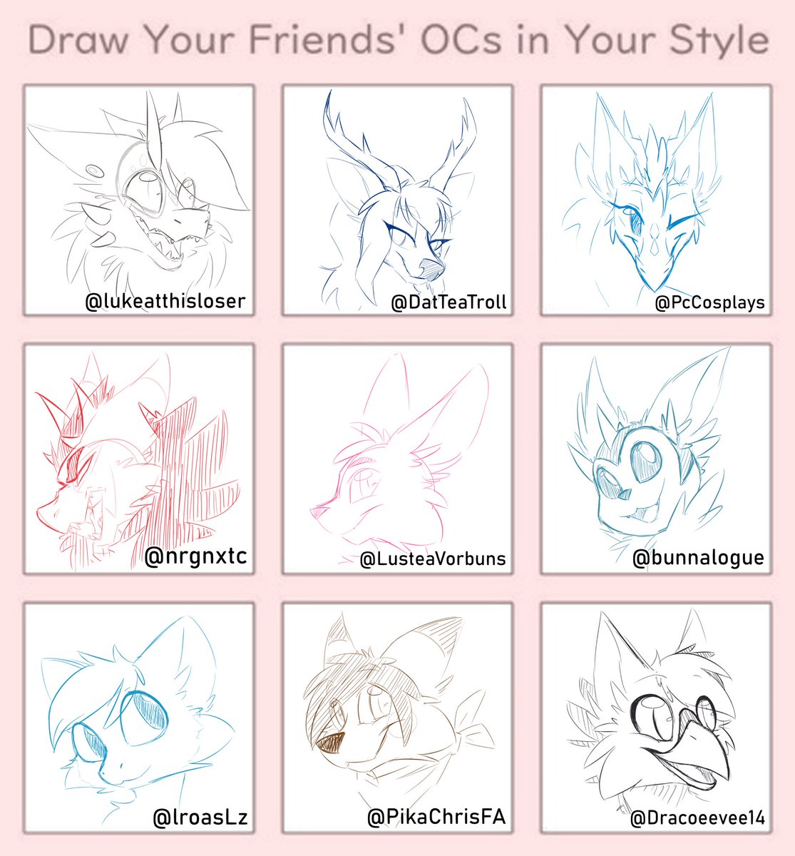 Some freebies of varying quality while I get out of art block ;w;

@PcCosplays @DatTeaTroll @lukeatthisloser @nrgnxtc @LusteaVorbuns @bunnalogue @IroasLz @PikaChrisFA @Dracoeevee14