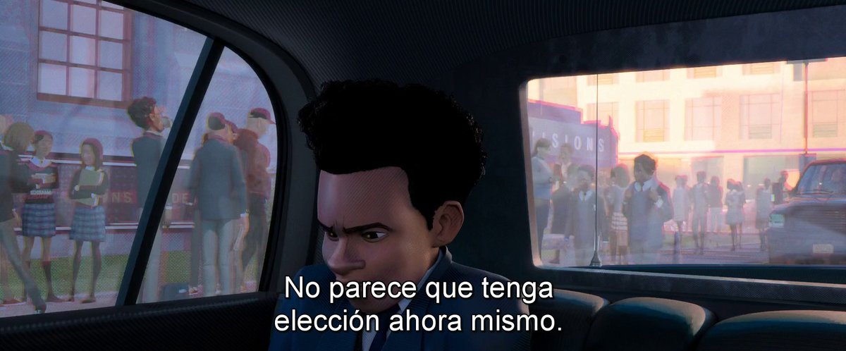 Peter enseguida lo ve como un igual. Miles tiene algo que lo hace diferente al resto de la gente y no es algo que pueda decidir no tener. Por eso, lo que le dice Peter es importante: “Sí, sos diferente, pero no estás solo.”