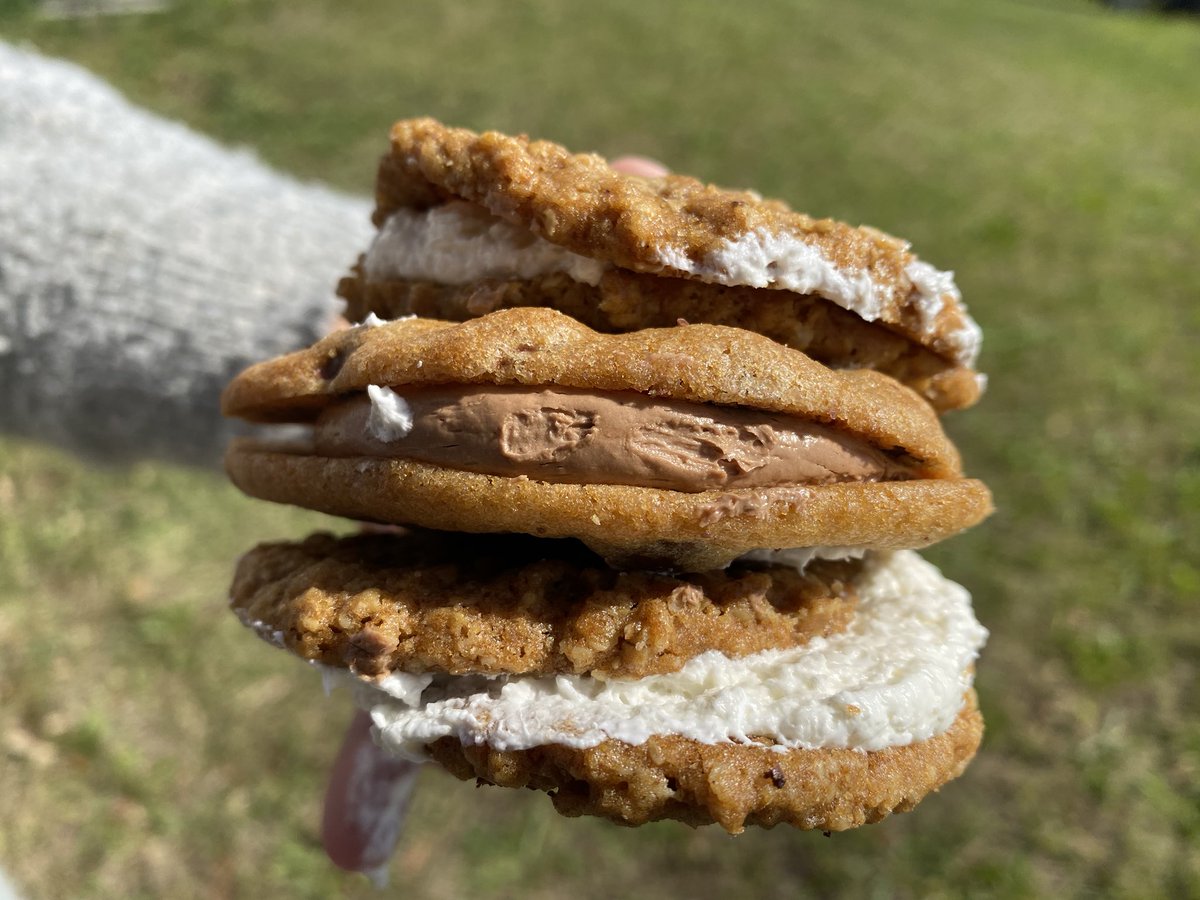 These Oatmeal and chocolate cookie cream pies are life! Creme De La Cocoa in St Augustine makes the most magical sweets.
