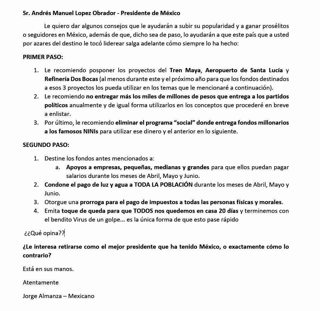 quienereswey's tweet photo. Algunas recomendaciones de un simple Mexicano para nuestro Señor Presidente @lopezobrador_ https://t.co/gSsWA773hL