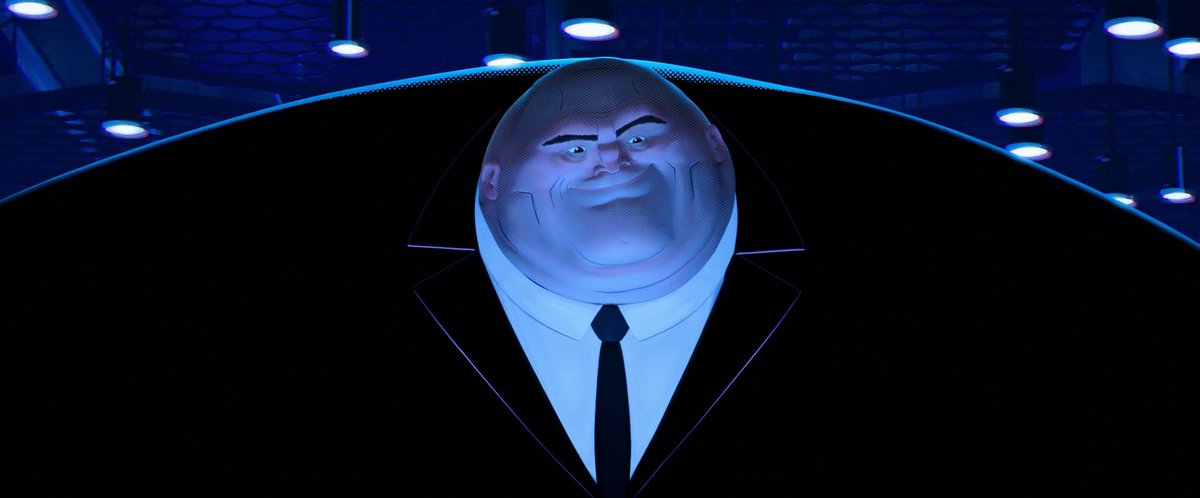 Presentación de Kingpin, el villano principal. Justin K. Thompson (diseño de producción) quería que se viera como un agujero negro, lo cual lograron perfectamente. Su figura es abstracta, nunca termina de estar definida. Su cabeza y manos parecen estar flotando en el vacío.