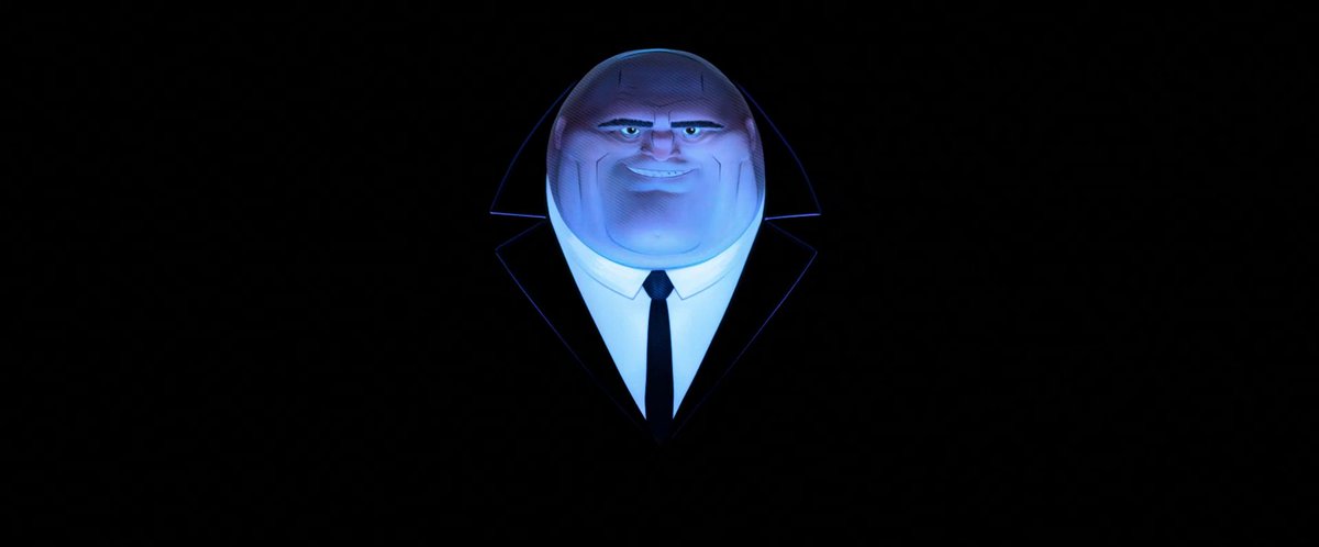 Presentación de Kingpin, el villano principal. Justin K. Thompson (diseño de producción) quería que se viera como un agujero negro, lo cual lograron perfectamente. Su figura es abstracta, nunca termina de estar definida. Su cabeza y manos parecen estar flotando en el vacío.