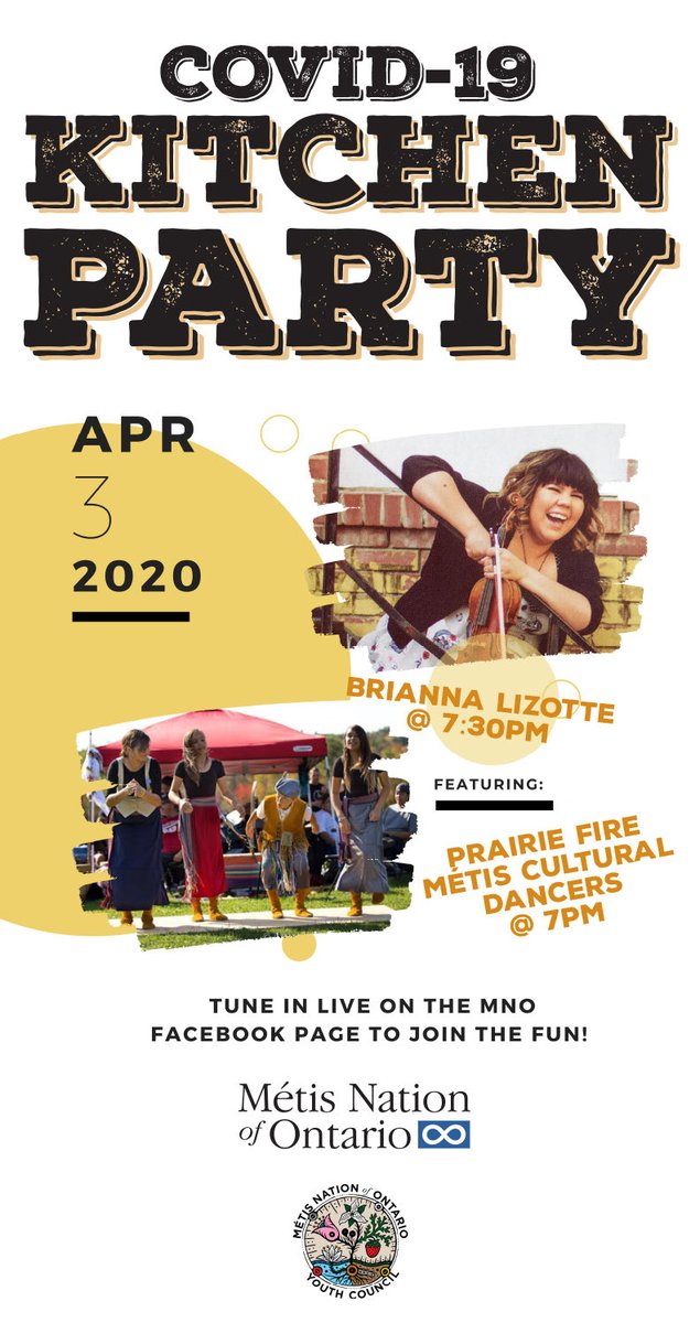 Practice physical distancing and stay socially connected! Put on your jigging shoes & join us for first ever @MetisNationON Virtual Métis Kitchen Party on Apr 3rd from the comfort of your own home👏🏽🎻 #Jigging #MetisFiddle #Metis #CelebrateCommunity #StayHome #AllInThisTogether