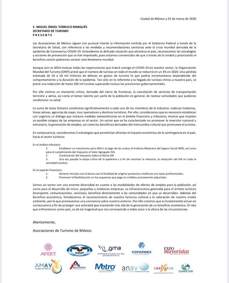 ¡La unión nos hace más fuertes!

#HágamosLaDiferencia #ListosParaRegresar #OportunidadDeTransformar

Carta de Asociaciones de Turismo en México a <a href="/TorrucoTurismo/">MiguelTorrucoMarqués</a>