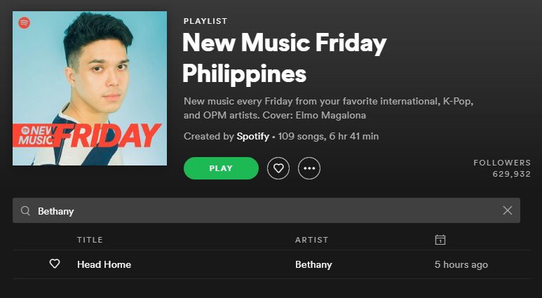 “Head Home” by @bethanyofficial is on Spotify’s New Music Friday Philippines playlist! 🔥

Keep streaming their sophomore album #BeautifulShow available on popular digital streaming platforms. 🎶

Spotify: spoti.fi/2Jv2J1t
Apple Music: apple.co/2xKD0iV
