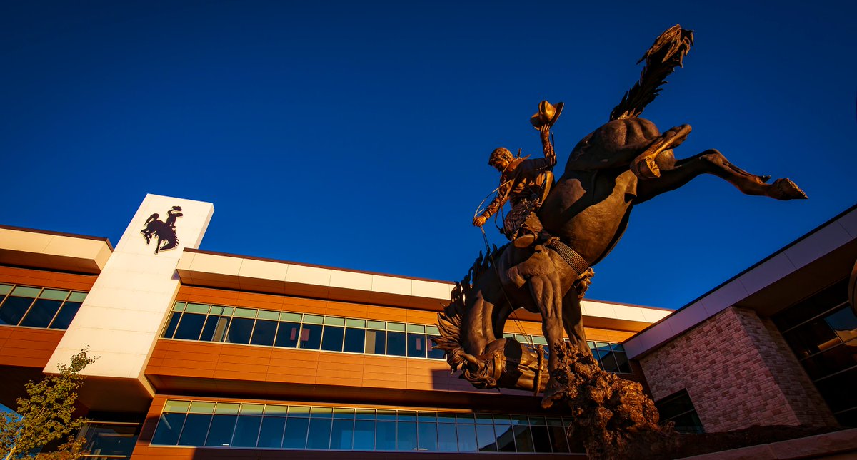 11/12 On campus is a bronze statue tilted 'Wyoming Cowboy', a representation of Steamboat. Similar to the primary logo, it is 16 feet tall.