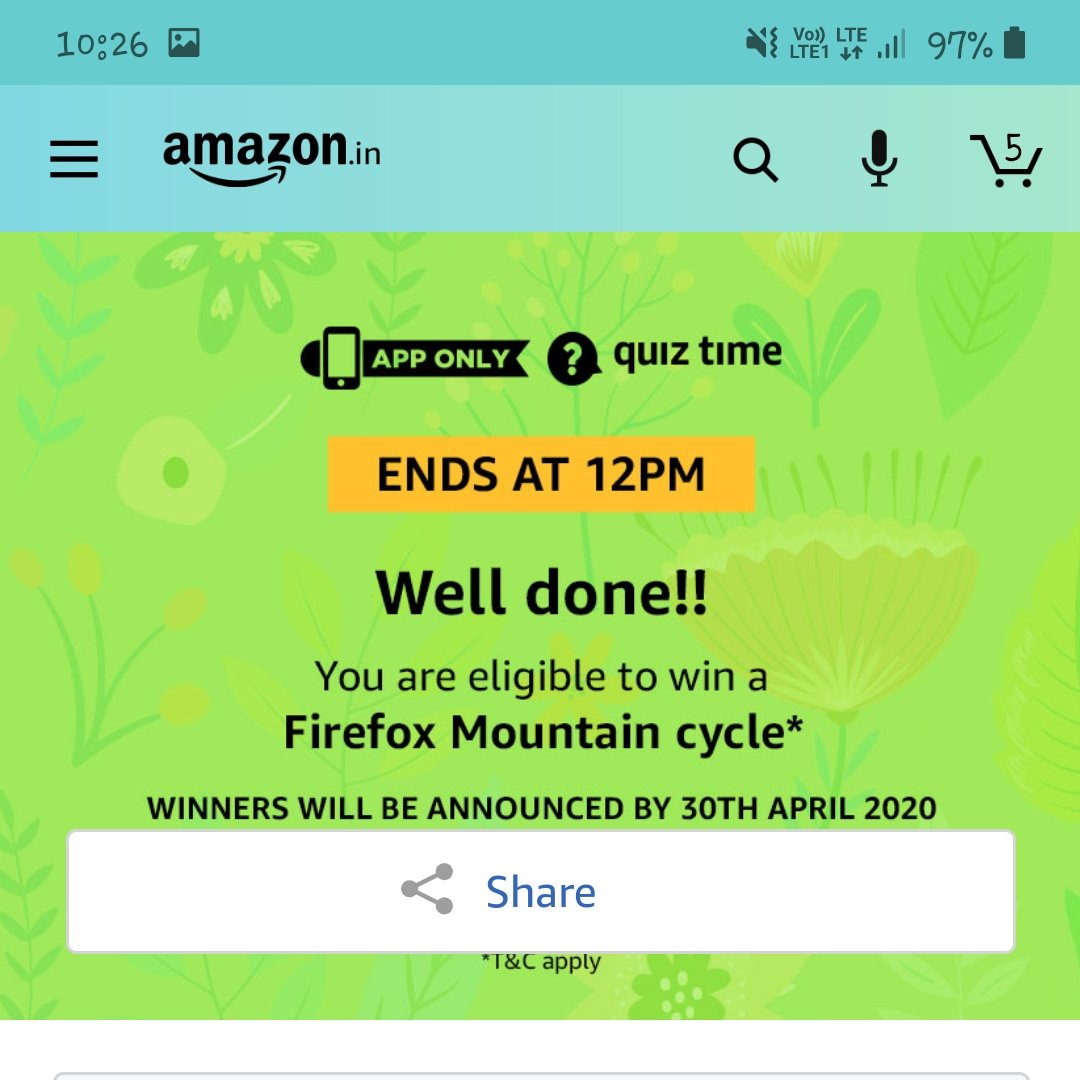 SahaBedanto's tweet photo. I played this interesting quiz on Amazon - Try your luck for a chance to win exciting rewards https://t.co/X1MQvu0JUY  🤠
#QuizTimeMorningsWithAmazon https://t.co/jgC3iIQV5P