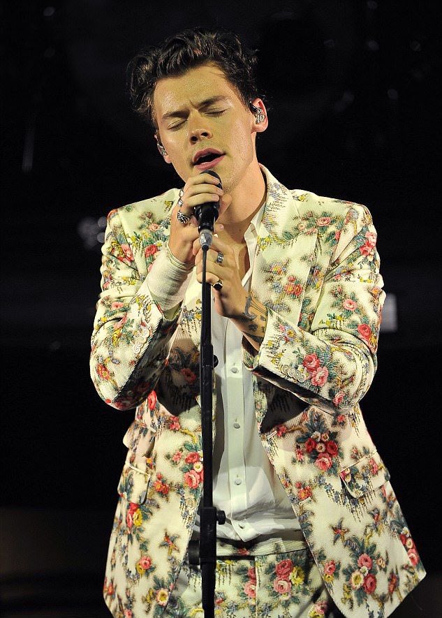 a thread of harry styles wearing this gucci floral printed velvet suit only