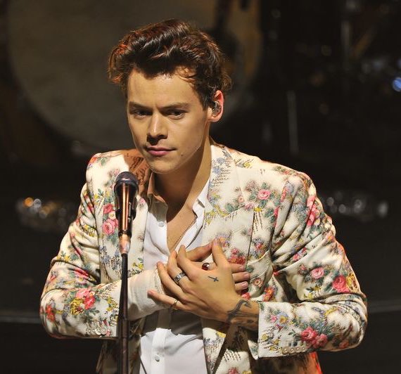 a thread of harry styles wearing this gucci floral printed velvet suit only