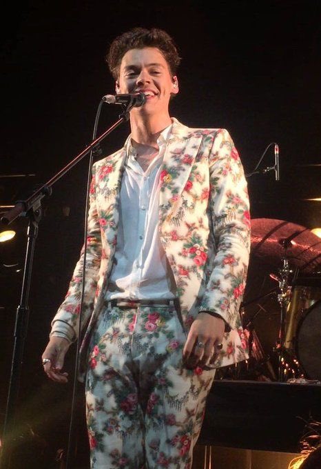 a thread of harry styles wearing this gucci floral printed velvet suit only